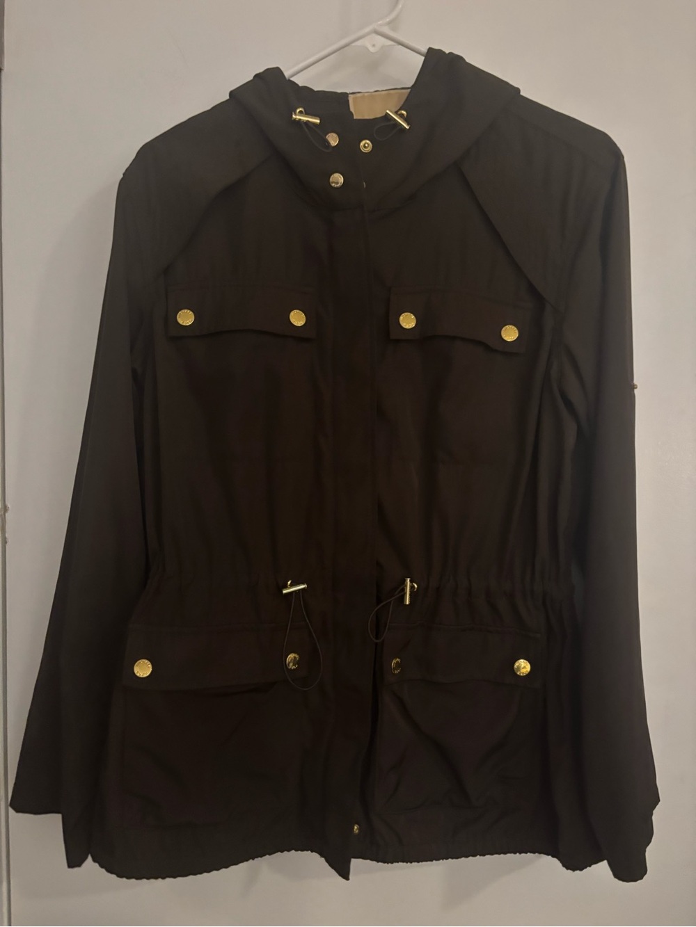 Michael Kors Black Utility Hooded Jacket with Gold Hardware